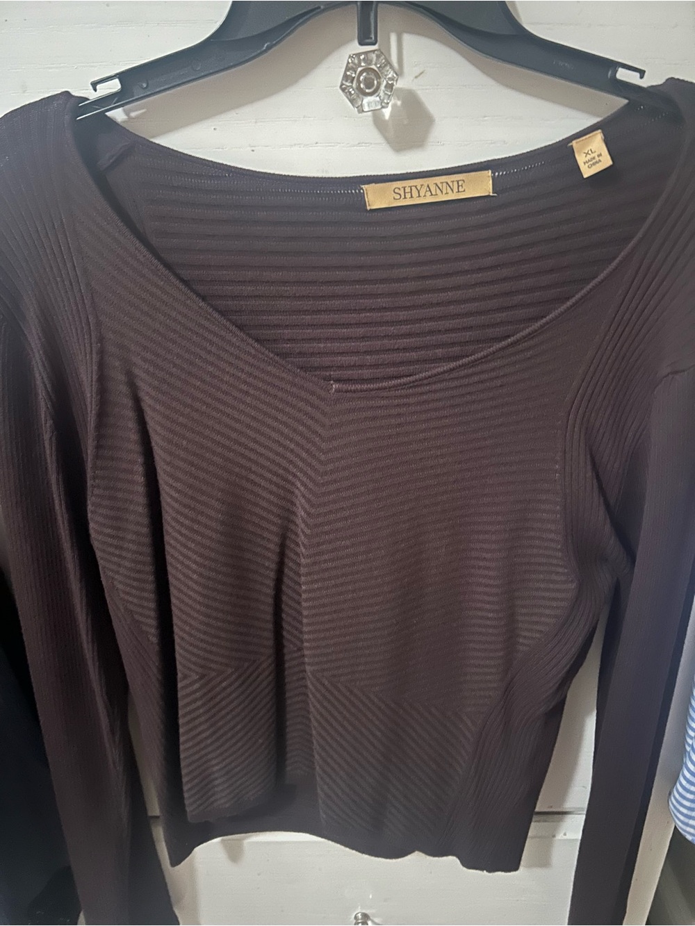 Shyanne Chocolate Ribbed Long Sleeve Scoop Neck Top